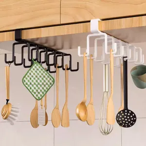 Under cabinet hanging utensil holder rack with hooks for kitchen kitchenware storage