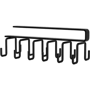 Black metal under cabinet utensil hanger rack with multiple hooks for kitchen storage