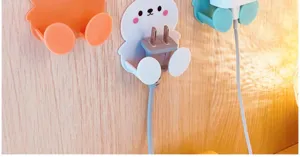 Cute cartoon punch-free plug socket hook adhesive wall mounted holder detail display
