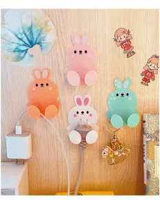 Cartoon rabbit plug hook punch-free wall mount socket holder cute adhesive storage organizer