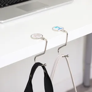 Portable folding desk purse hook metal bag hanger for office student table edge decor.