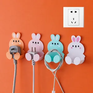 Cartoon Rabbit Plug Hook Punch Free Seamless Adhesive Socket Holder Wall Mounted Cable Storage Organizer