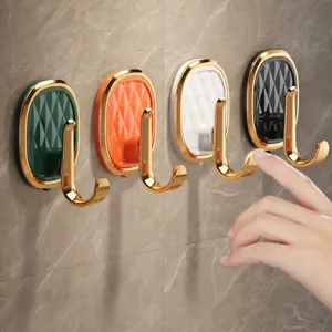 Light Luxury Wall Mounted Adhesive Hook Punch Free Plastic Geometric Towel Hook Gold Trim Bathroom Kitchen Storage Hook Single Pack