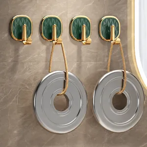 Luxury adhesive wall hooks for bathroom, heavy duty punch-free hanging hooks, 4 pack.