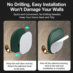 Luxury bathroom towel hook punch-free adhesive wall mount hook for kitchen and door.