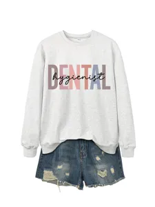 Modischer Damen Langarm Rundhals Pullover mit dental hygienist Buchstaben Print Design.
