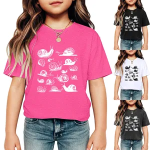 Kids snail print short sleeve t-shirt casual summer cotton crewneck top for boys and girls