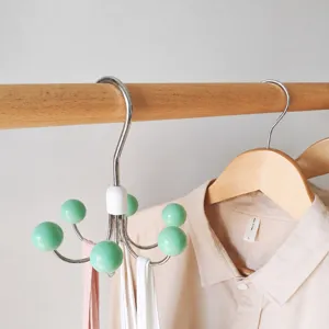 360-degree rotating 6-hook closet hanger, multi-functional storage holder for scarves and belts.
