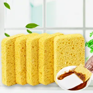 Esponja de Pulpa de Madera Natural Cocina Lav platos Limpieza Esponja Absorbente Almohadilla Fregadora Olla Tazón Toallita