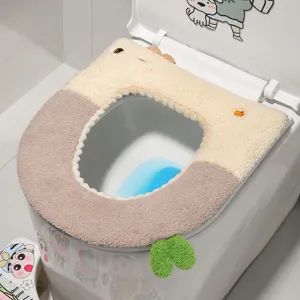 Funda de asiento de inodoro de felpa gruesa lindo pato invierno cálido cojín suave