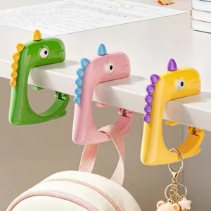 Crochet De Bureau Dinosaure De Dessin Animé Sans Poinçon Sac D'École Robuste Mignon Animal Bord De Table Support De Rangement Bureau Fournitures Étudiantes