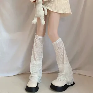Scaldamuscoli cavi in pizzo bianco estivo da donna, calzini a tubo medio sottili.
