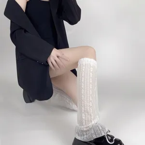 Scaldamuscoli cavi in pizzo bianco estivo da donna, calze sottili e traspiranti per polpacci.