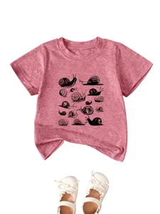 Kids casual snail print short sleeve t-shirt, comfortable round neck cotton top for daily wear.