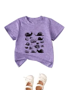 Kids purple t-shirt short sleeve cute snail print casual summer top for boys and girls apparel