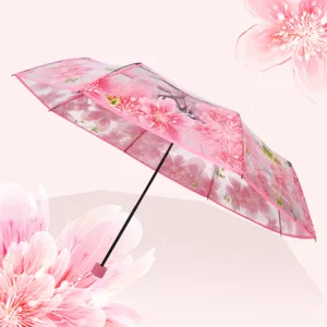 Transparent Cherry Blossom Folding Umbrella Automatic Clear Rain Umbrella Japanese Style Floral Print Student Umbrella