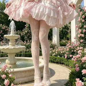 Medias Transparentes con Flores para Mujer Medias Transparentes Ultra Finas Estilo Lolita Dulce Poliéster
