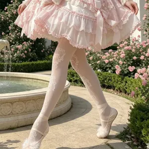 Princesa vintage japonesa elegante medias blancas transparentes florales dulce verano lolita
