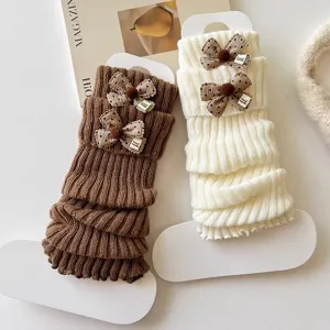 Calentadores de punto estilo japonés JK detalle, calcetines de invierno con lazo.