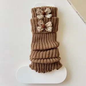 Calentadores de punto marrones con bonitos lazos, estilo JK japonés calcetines de invierno.