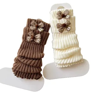 Calentadores de punto bonitos para mujer dulce estilo JK cálido invierno lazo piernas