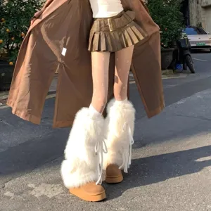 Calentadores de piernas peludos de invierno y2k moda calcetines de felpa botas marrones