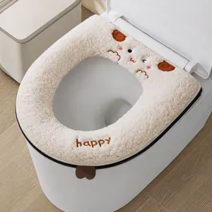 Fundas para Asientos de Inodoro de Peluche de Oveja de Dibujos Animados Cálido Lavable Cremallera Tapa de Inodoro Lindo Bordado Alfombrilla