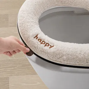 Fundas para asiento de inodoro de felpa con cremallera y asa cojín de baño suave