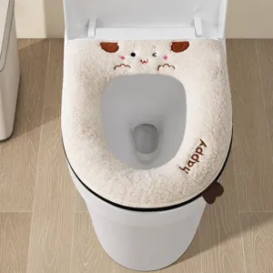 Funda de asiento de inodoro de felpa con diseno de cordero de carton, cojin suave de bano.