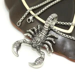 Stainless steel scorpion pendant necklace vintage gothic style men fashion rock jewelry accessory