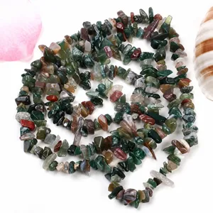 Natural stone chip beads strand detail, irregular gemstone DIY jewelry making accessories.