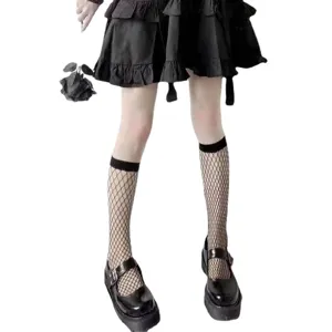 Black fishnet socks women mid calf mesh hosiery gothic style JK uniform footwear outfits