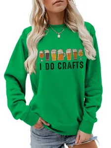 Women's green graphic sweatshirt featuring beer glasses and I do crafts print casual fall top