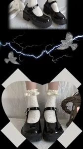 Sweet Japanese Lolita platform shoes with cute frilly lace mid-calf socks aesthetic style