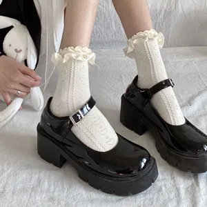 Sweet Lolita Ruffle Lace Trim Heart Pattern Cute Crew Socks Women Casual Soft Cotton Blend Daily Stocking