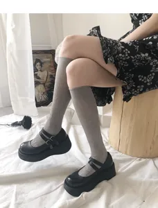 French vintage style lace calf socks with elegant dark rose embroidery, gentle and chic.