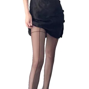 Sheer black tights with back seam, sexy slim fit pantyhose for women, spring summer hosiery.