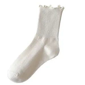 White ruffled mid-tube socks women summer sweet cute Japanese style college daily wear