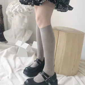 French retro floral embroidered knee high socks with vintage aesthetic, elegant ladies hosiery.