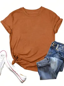 T-shirt a manica corta tinta unita casual da donna, comodo top basic ampio e morbido.