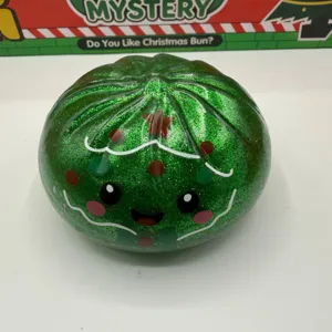 Christmas green glitter squishy toy stress relief cute bun shape slow rising fun gift