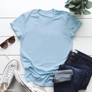 T-shirt a maniche corte azzurro tinta unita, top basic unisex con girocollo per ogni giorno.