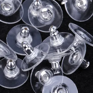 Embouts de securite pour boucles d'oreilles en silicone transparent et metal lot de pieces