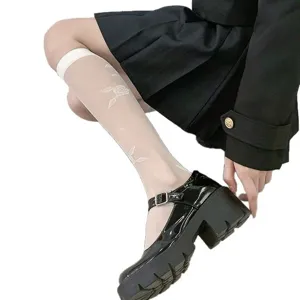 Women sheer knee high socks ultra thin rose pattern summer retro long socks footwear style