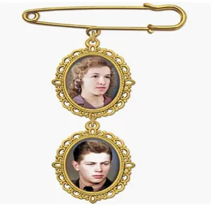 DIY vintage gold photo pin brooch tray blank double oval locket frame jewelry making