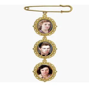 DIY antique gold photo pin brooch tray, vintage oval frame pendant accessory for gifts.