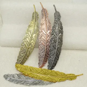 Metal feather bookmarks set, detailed view showing various colors like gold and silver finishes.
