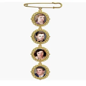 DIY vintage gold photo safety pin tray four frame brooch commemorative jewelry making accessory