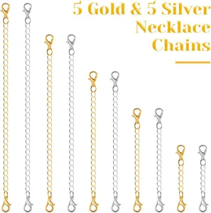 Gold and silver necklace extension chains set, jewelry DIY accessories with lobster clasps.
