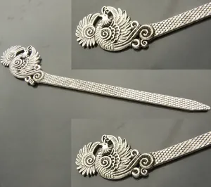 Vintage Alloy Phoenix Metal Bookmark And Hairpin Antique Silver Dual Purpose Page Marker Reading Accessory Gift